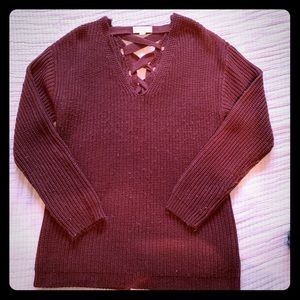 Eggplant lace up sweater from Altar’d state